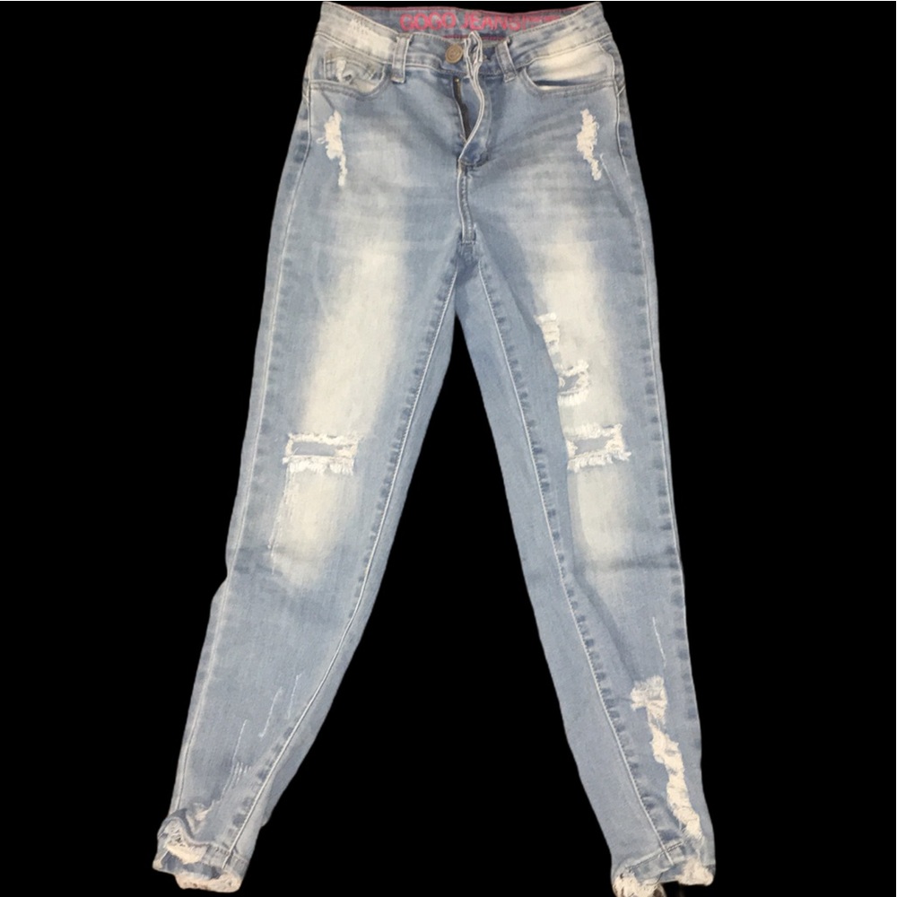 High rise skinny jeans.